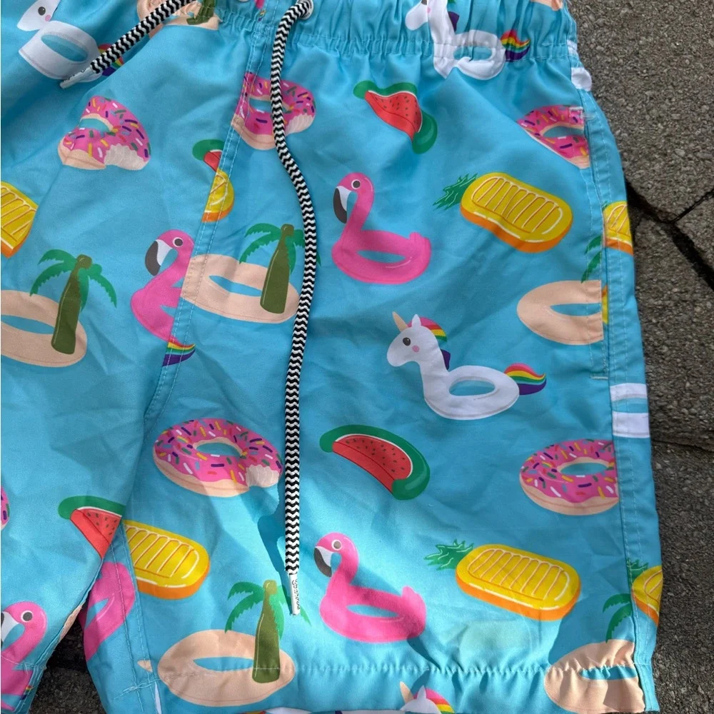 DandyDelight Men's Tropical Print Swim Shorts - Aqua